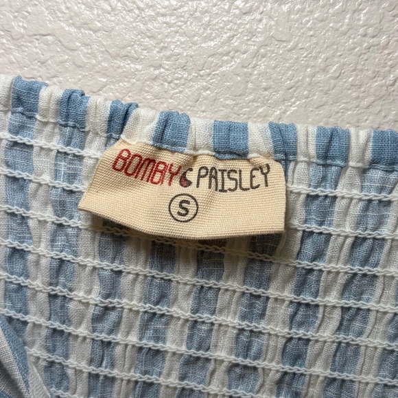 Bombay Paisley Light Blue Striped Cotton Button Front Midi Dress Pockets Summer - Picture 8 of 13